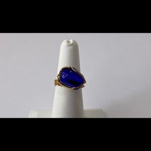 Handmade jewelry Glass Bead Ring Gold Tone Wire